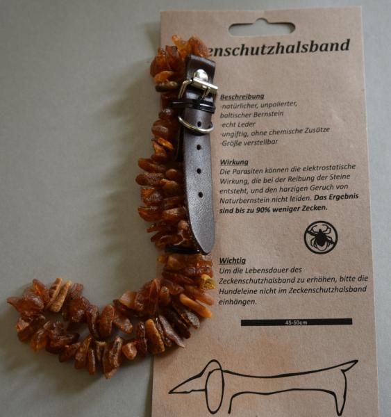 Zeckenschutzhalsband Bernstein für Hunde dunkelbraun bis 50 cm